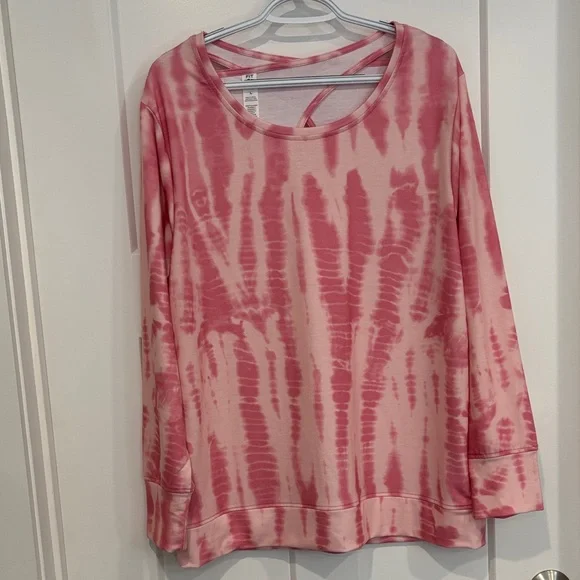 Pink Tie-Dye Long Sleeve Top with cross over straps and peekaboo hole in back - Picture 1 of 11
